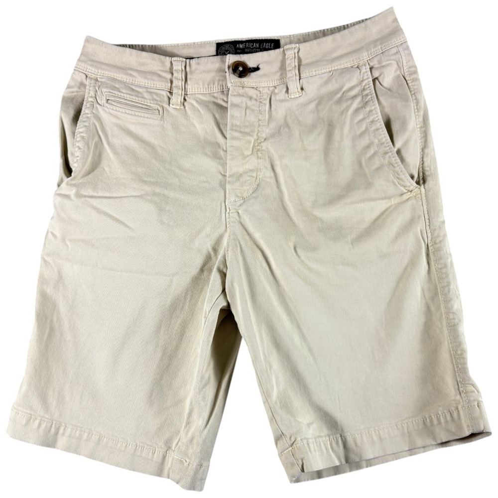 American Eagle Chino Shorts Mens 28 Khaki Good Distressed Stretch Workwear